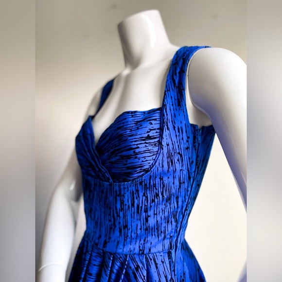 Laura Byrne Blue Flocked Vintage Fit Flare Retro Swing Dress Prom Wedding Formal - Picture 11 of 15